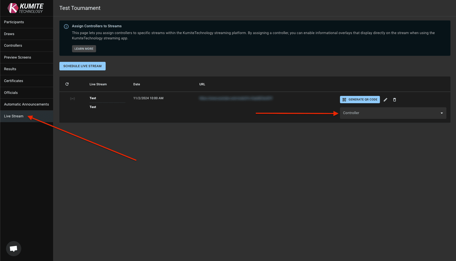 Live Stream Controller Assignment