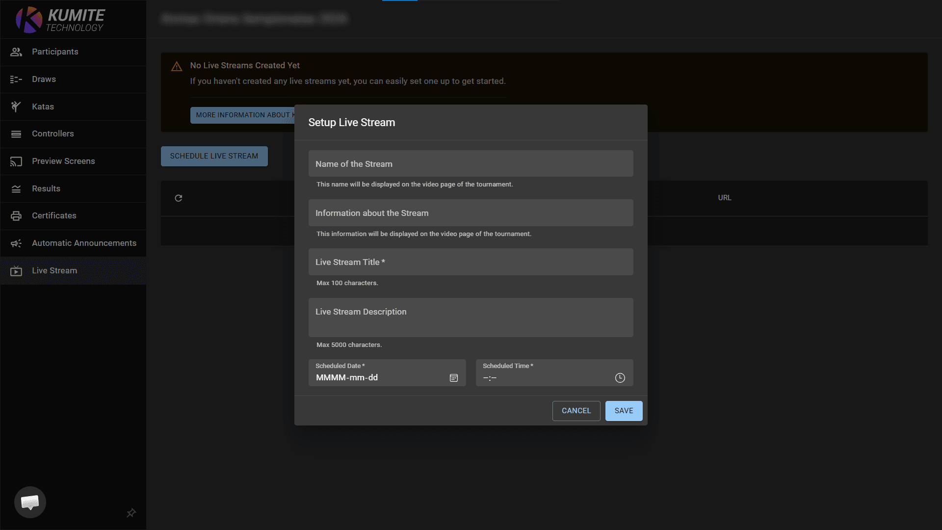 Live Stream Schedule Form