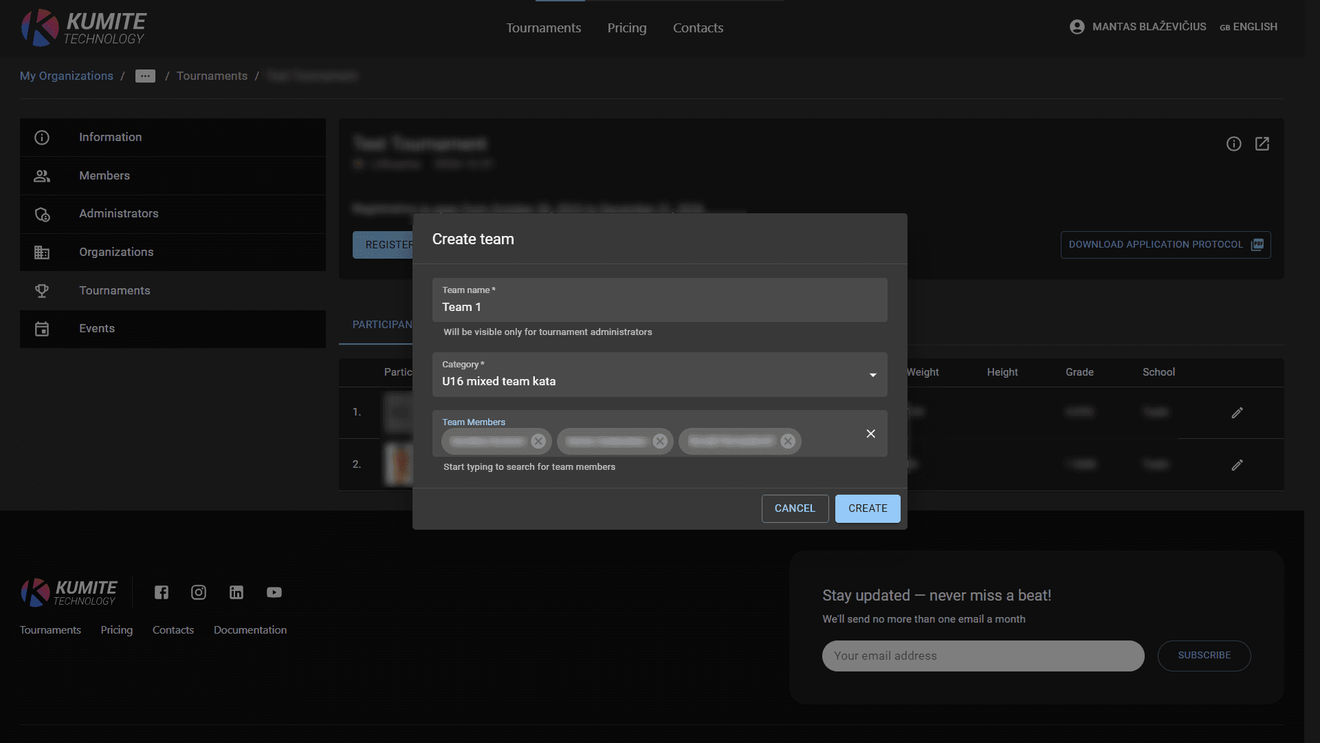 Team Registration Dialog