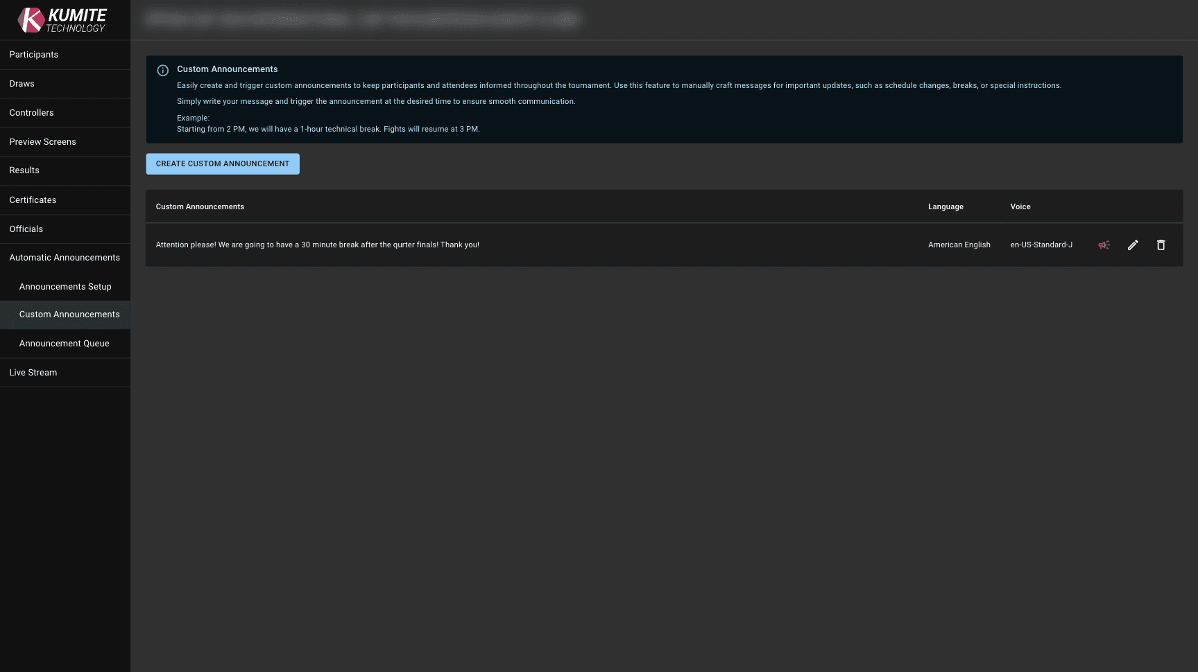 Custom Announcement Table